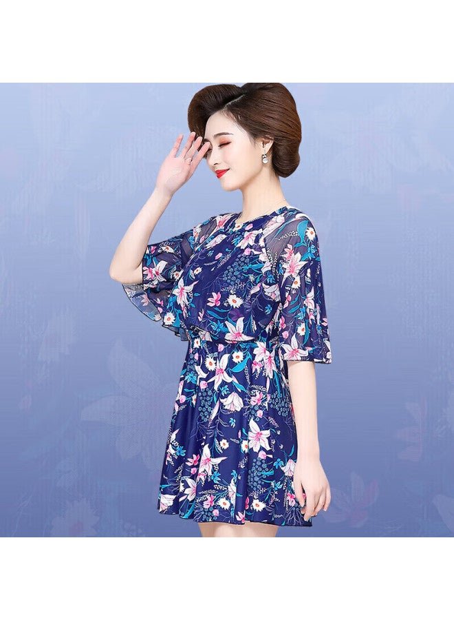 Skin-friendly Yifu Mom's Swimsuit, Middle-aged And Elderly Style For Women, Conservative Plus Size, Hot Spring Slimming, Tummy-covering, Two-piece Skirt-style Boyshort Swimwear - Image 3