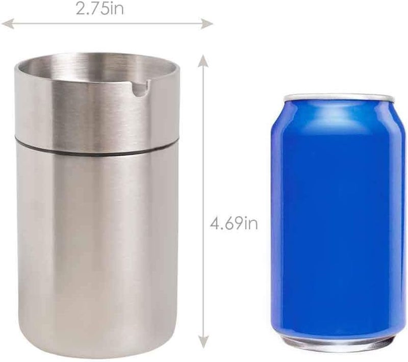 JOCHA Car Ashtray with lid smell proof Stainless Steel Portable Smokeless Detachable Windproof Self Extinguishing Butt Bucket Ash Tray for Most Car Cup Holder for Outdoor Travel Home Office (Silver) - Image 1