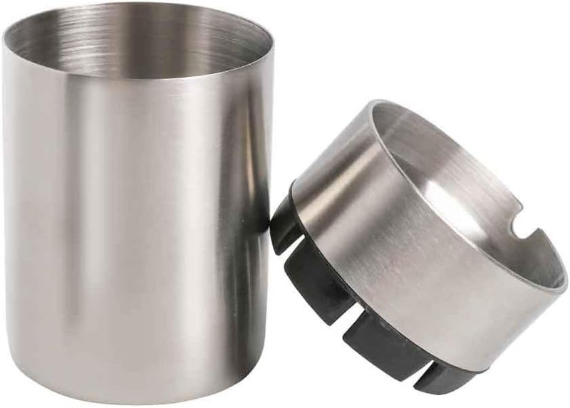 JOCHA Car Ashtray with lid smell proof Stainless Steel Portable Smokeless Detachable Windproof Self Extinguishing Butt Bucket Ash Tray for Most Car Cup Holder for Outdoor Travel Home Office (Silver) - Image 2