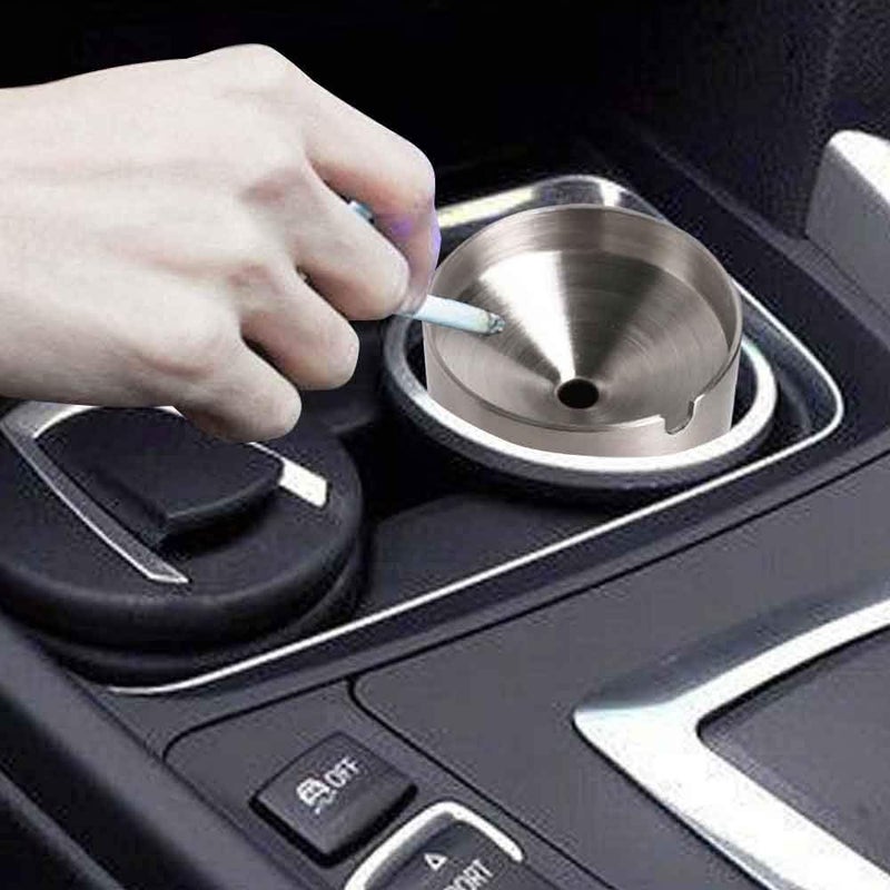 JOCHA Car Ashtray with lid smell proof Stainless Steel Portable Smokeless Detachable Windproof Self Extinguishing Butt Bucket Ash Tray for Most Car Cup Holder for Outdoor Travel Home Office (Silver) - Image 5