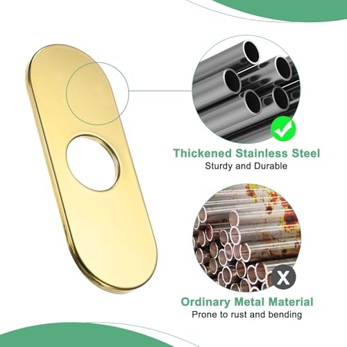 M METERXITY Faucet Deck Plate, 6 Inch 304 Stainless Steel Oval Hole Cover Escutcheon Deck Plate for Bathroom/Kitchen Sink [Bright Gold] - Image 4