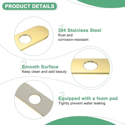 M METERXITY Faucet Deck Plate, 6 Inch 304 Stainless Steel Oval Hole Cover Escutcheon Deck Plate for Bathroom/Kitchen Sink [Bright Gold] - Image 2