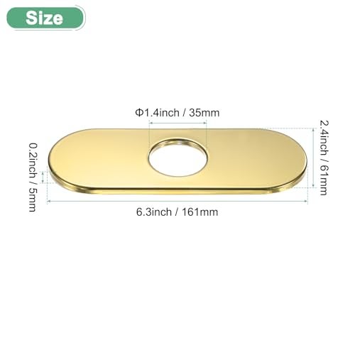 M METERXITY Faucet Deck Plate, 6 Inch 304 Stainless Steel Oval Hole Cover Escutcheon Deck Plate for Bathroom/Kitchen Sink [Bright Gold] - Image 3