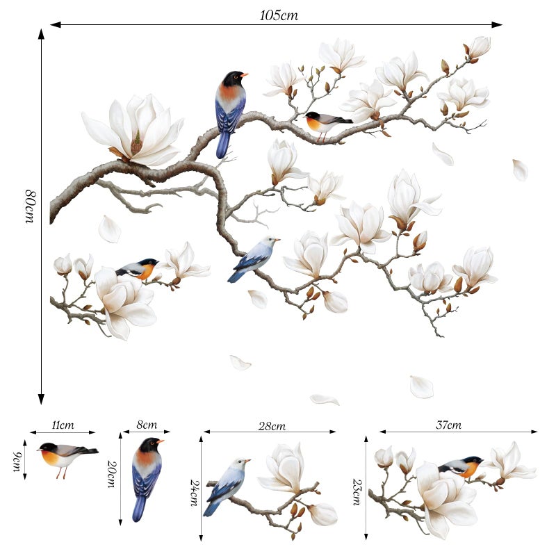 SHUCHING White Magnolia Tree Wall Decals Peel and Stick, Trees Flowers Wall Decor Stickers, White Branches Corner Wall Art(Left) - Image 5
