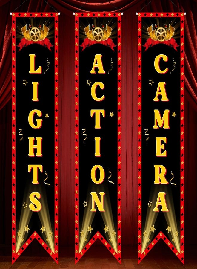 Sereliy Movie Night Porch Sign Banner Party Decorations, now showing lights camera action banner for movie night welcome sign outdoor outdoor indoor home red carpet party supplies - Image 1