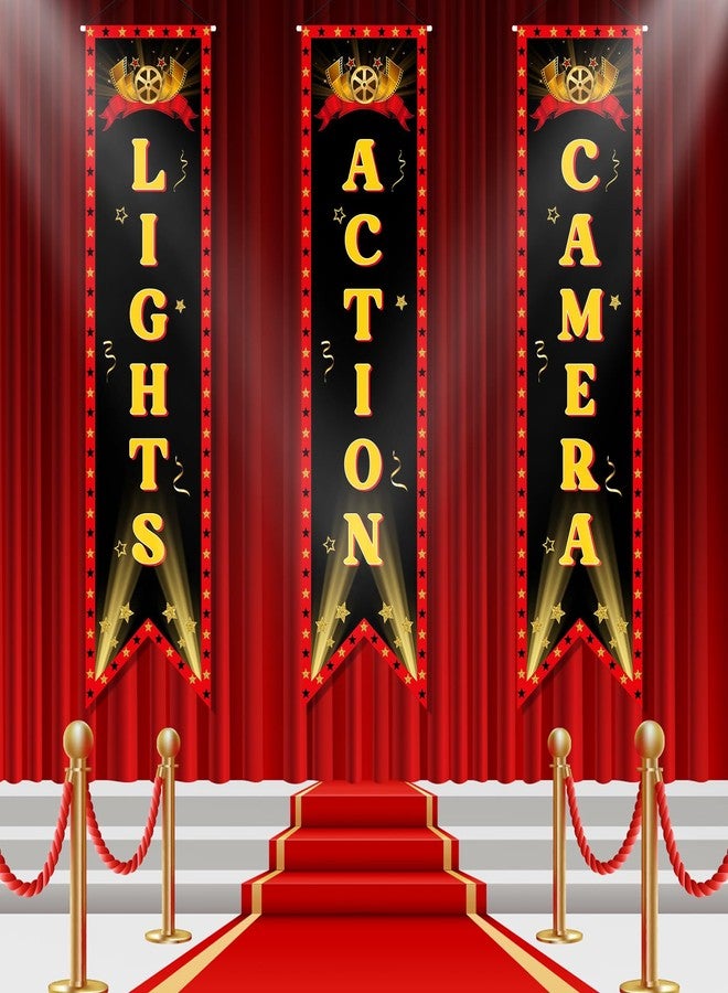Sereliy Movie Night Porch Sign Banner Party Decorations, now showing lights camera action banner for movie night welcome sign outdoor outdoor indoor home red carpet party supplies - Image 3