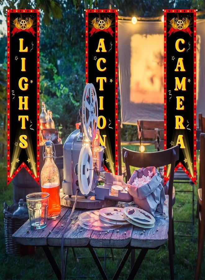 Sereliy Movie Night Porch Sign Banner Party Decorations, now showing lights camera action banner for movie night welcome sign outdoor outdoor indoor home red carpet party supplies - Image 4