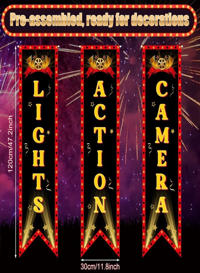Sereliy Movie Night Porch Sign Banner Party Decorations, now showing lights camera action banner for movie night welcome sign outdoor outdoor indoor home red carpet party supplies - Image 2