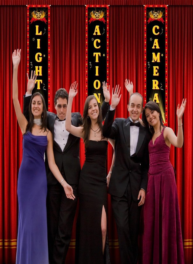 Sereliy Movie Night Porch Sign Banner Party Decorations, now showing lights camera action banner for movie night welcome sign outdoor outdoor indoor home red carpet party supplies - Image 5