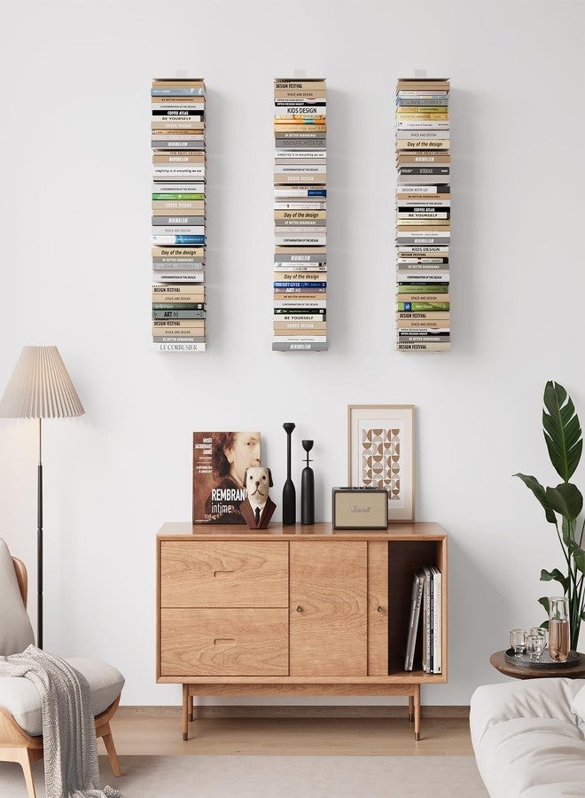 Wawocs Invisible Floating Book Shelves for Wall, 8 Tier Heavy Duty Metal Loads 120LBS, Vertical Spine Book Tower Floating Bookshelves, Book Organizers for Home Office, 4 Pack White - Image 2