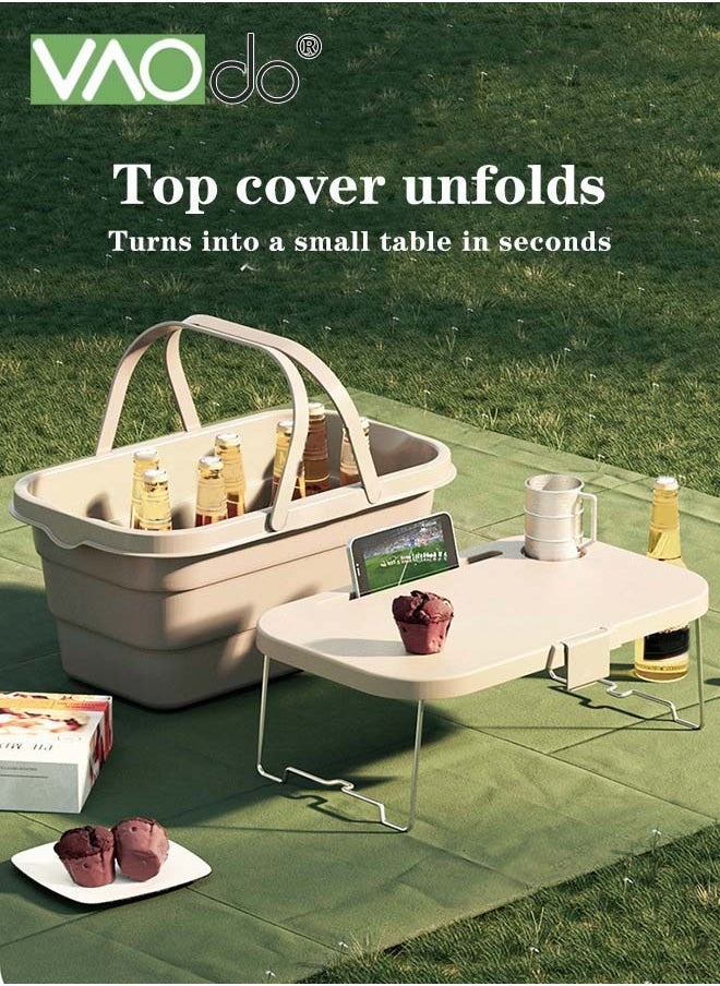 VAOdo - Multifunctional With Portable Picnic Basket Outdoor Picnic Large Capacity Foldable Storage Basket With Table Portable Storage Basket - Image 1