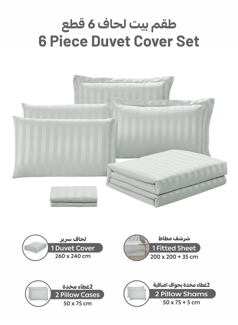 دوناتيلا Striped Duvet Cover Set King Size 260x240 cm - 6-Pcs Bed Set, Microfiber Fabric - 1 Duvet Cover, 1 Fitted Sheet, 2 Pillow Sham, 2 Pillowcase (Filler Not Included)