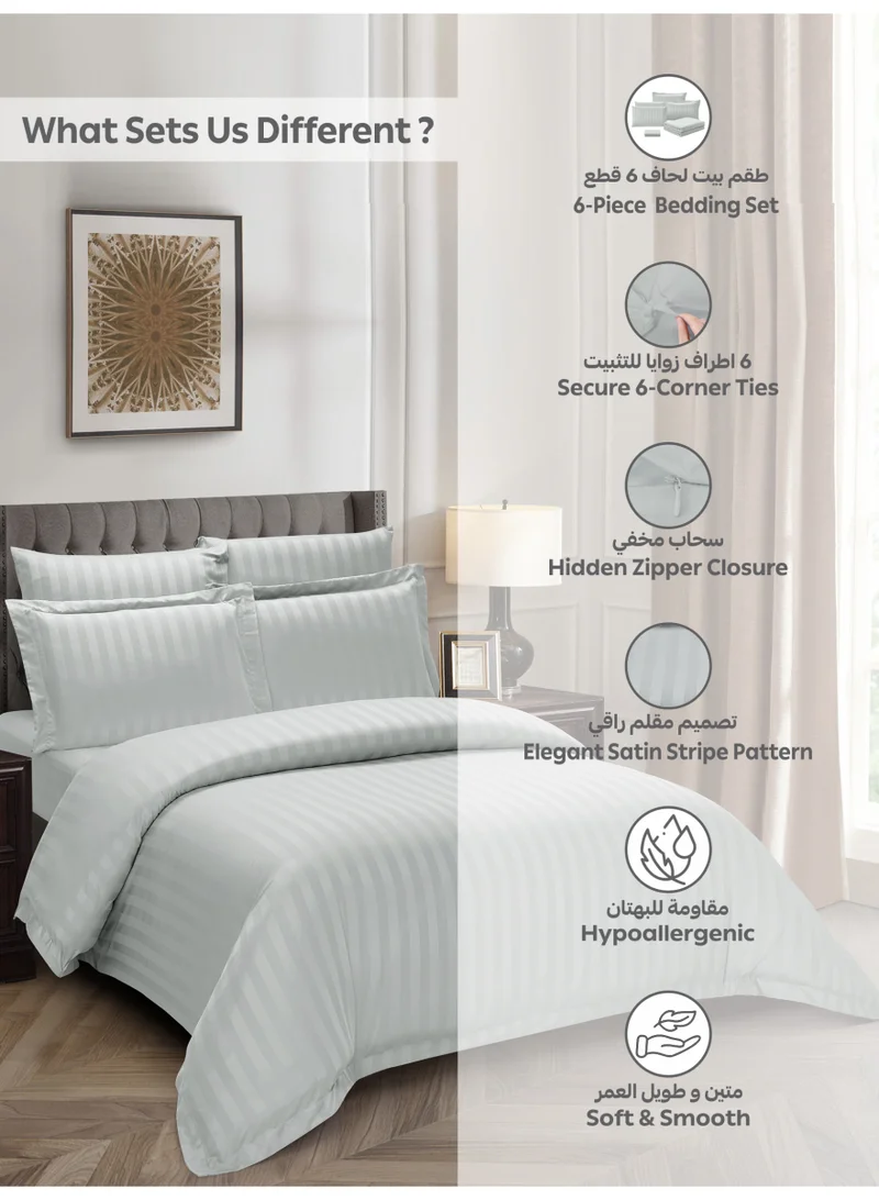 دوناتيلا Striped Duvet Cover Set King Size 260x240 cm - 6-Pcs Bed Set, Microfiber Fabric - 1 Duvet Cover, 1 Fitted Sheet, 2 Pillow Sham, 2 Pillowcase (Filler Not Included)