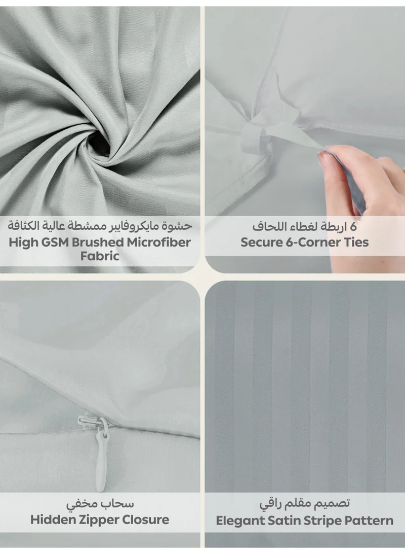 دوناتيلا Striped Duvet Cover Set King Size 260x240 cm - 6-Pcs Bed Set, Microfiber Fabric - 1 Duvet Cover, 1 Fitted Sheet, 2 Pillow Sham, 2 Pillowcase (Filler Not Included)