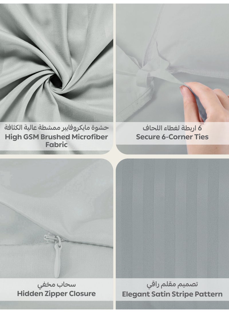 Donetella Striped Duvet Cover Set King Size 260x240 cm - 6-Pcs Bed Set, Microfiber Fabric - 1 Duvet Cover, 1 Fitted Sheet, 2 Pillow Sham, 2 Pillowcase (Filler Not Included) - Image 5