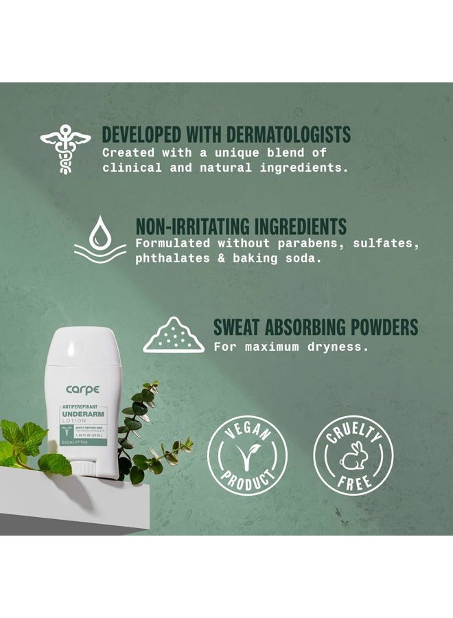 Carpe Underarm Antiperspirant and Deodorant, Clinical strength antiperspirant with all-natural eucalyptus scent, Combat excessive sweating and stay fresh. Great for hyperhidrosis (Pack of 3) - Image 3