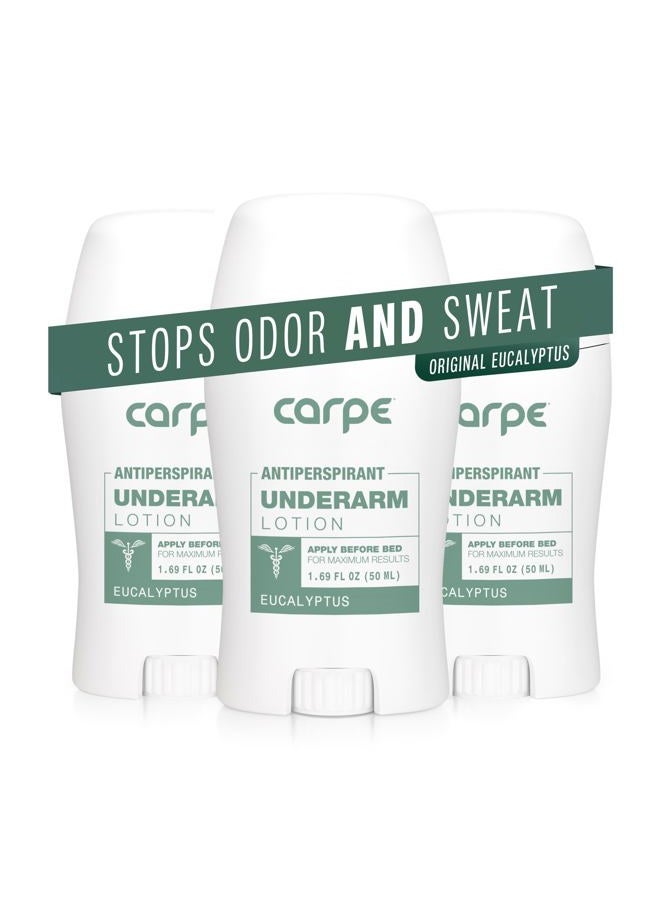 Carpe Underarm Antiperspirant and Deodorant, Clinical strength antiperspirant with all-natural eucalyptus scent, Combat excessive sweating and stay fresh. Great for hyperhidrosis (Pack of 3) - Image 1