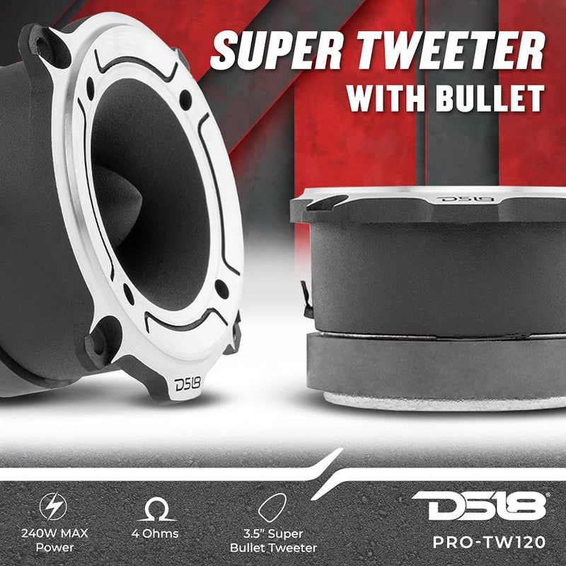 DS18 PRO-TW120 Super Bullet Tweeter in Silver 3" Aluminum Frame and Diaphragm 240W Max 120W RMS 4 Ohms Built in Crossover - PRO Tweeters are The Best in The Pro Audio and Voceteo Market (Pair) - Image 3