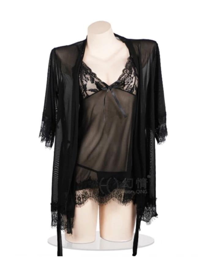 ملابس نوم نسائية دانتيل إغلاق أمامي ورقبة على شكل V شبكية مع حزام قابل للتعديل ملابس نوم ملابس نوم ليلية تناسب مقاس XS- متوسط ​​رقم: 3010 - Image 2