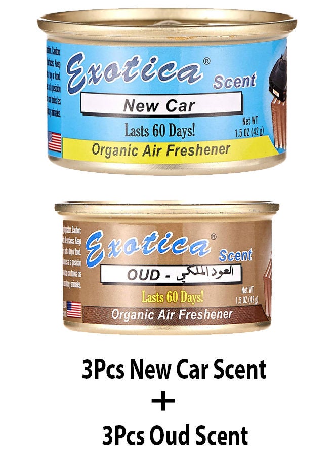 EXOTICA Organic Air Freshener Value Pack 6 pcs, New Car Scent-3 and Oud Scent-3 - Image 2