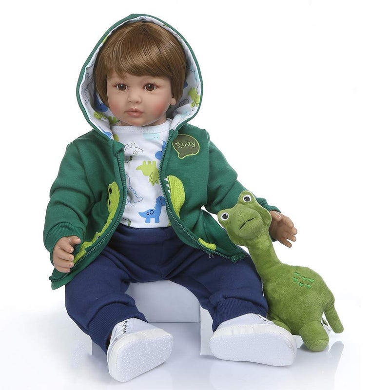 iCradle Realistic Looking 24inch 60cm Reborn Toddler Fridolin Soft Silicone Bebe Doll Reborn Princess Long Hair Doll Toy for Ages 3+ (Boy) - Image 5
