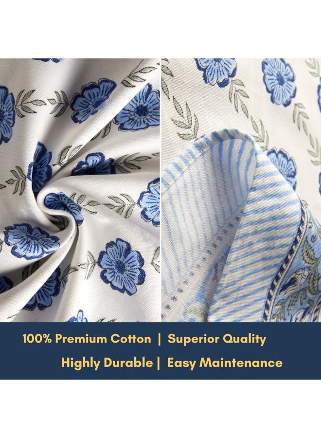 NIRVELLA Rectangle Table Cloth - Cotton Linen Block Print Tablecloth - 60x108 Inch 8 Seater - Fall Decor Indoor Outdoor Picnic Party Thanksgiving Christmas - Blue Dutch Delft Blossoms (Blue Green) - Image 5
