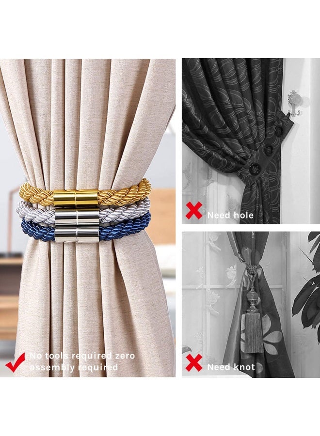 NICEEC 2 Pack Strong Magnetic Curtain Tiebacks Modern Simple Style Drape Tie Backs Convenient Decorative Weave Rope Curtain Holdbacks for Thin or Thick Home & Office Window Draperies  Beige  - Image 2