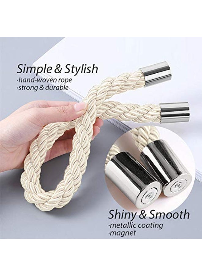 NICEEC 2 Pack Strong Magnetic Curtain Tiebacks Modern Simple Style Drape Tie Backs Convenient Decorative Weave Rope Curtain Holdbacks for Thin or Thick Home & Office Window Draperies  Beige  - Image 3