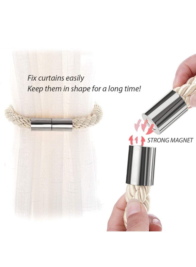 NICEEC 2 Pack Strong Magnetic Curtain Tiebacks Modern Simple Style Drape Tie Backs Convenient Decorative Weave Rope Curtain Holdbacks for Thin or Thick Home & Office Window Draperies  Beige  - Image 4