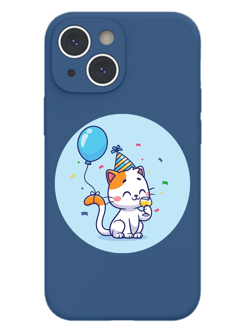 Theodor Protective Slim Fit Case Liquid Silicone Cover with Full Body Protection Anti-Scratch Shockproof Case For iPhone 15 Blue  - Cute Cat Cactus - Image 1