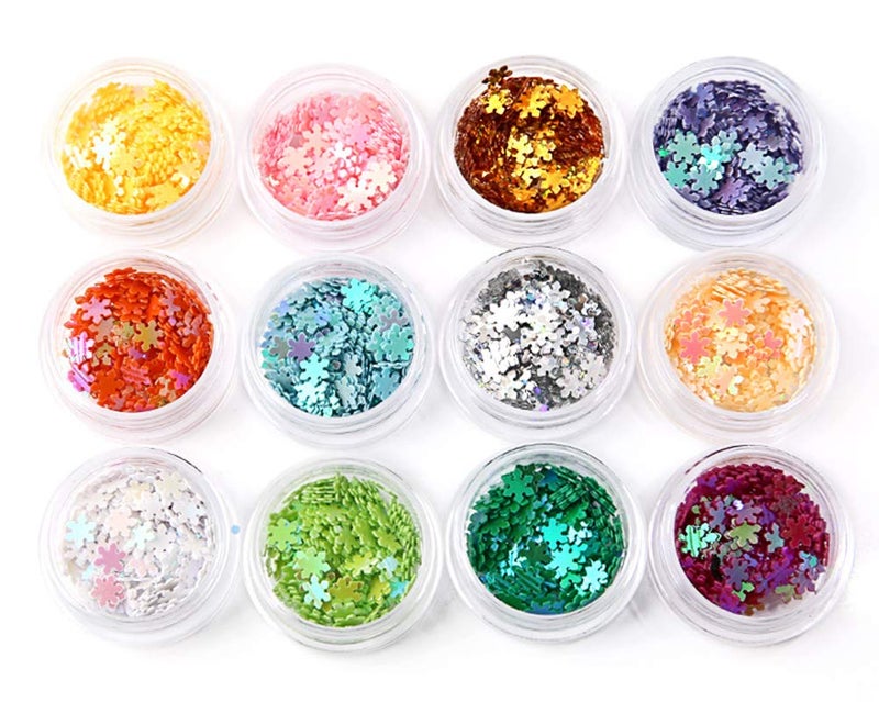 Yeslady Nail Art DIY Snowflakes Glitter Sequins 3D Christmas Flower Flakes 12 Colors