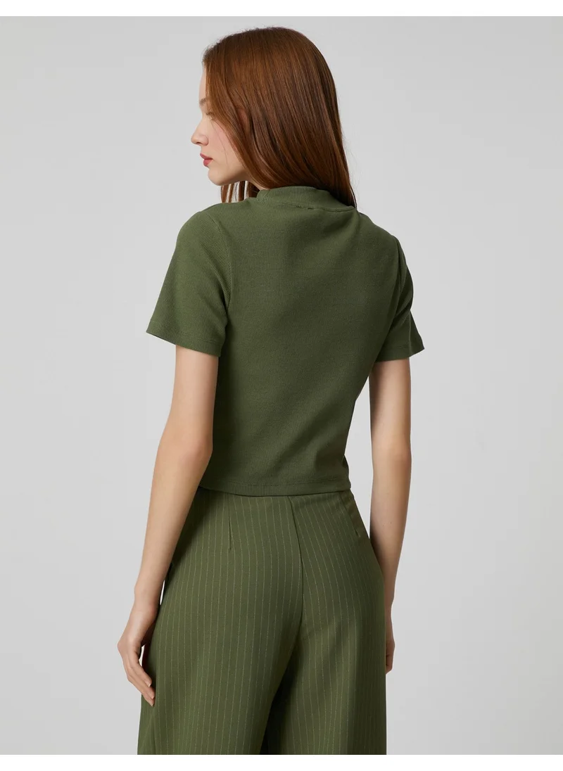 كوتن Short Sleeve T-Shirt High Collar Side Tie Detail