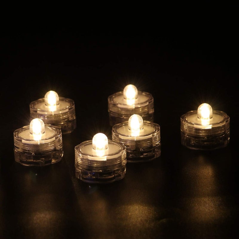 Rhytsing Set of 12 Submersible Led Tealights, Waterproof Underwater Wedding Tea Lights, Warm White Steady Light, Batteries Included - Image 1