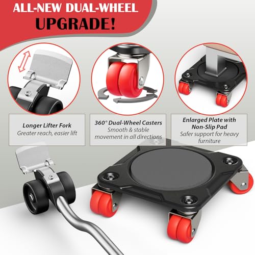 ONEON Heavy Duty Furniture Movers with Wheels Dolly with Auxiliary Lifter, All-New Upgraded Carbon Steel Panels & Dual-Wheeled Casters, Supports up to 1650 lbs (L) - Image 2
