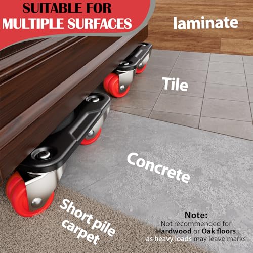 ONEON Heavy Duty Furniture Movers with Wheels Dolly with Auxiliary Lifter, All-New Upgraded Carbon Steel Panels & Dual-Wheeled Casters, Supports up to 1650 lbs (L) - Image 4