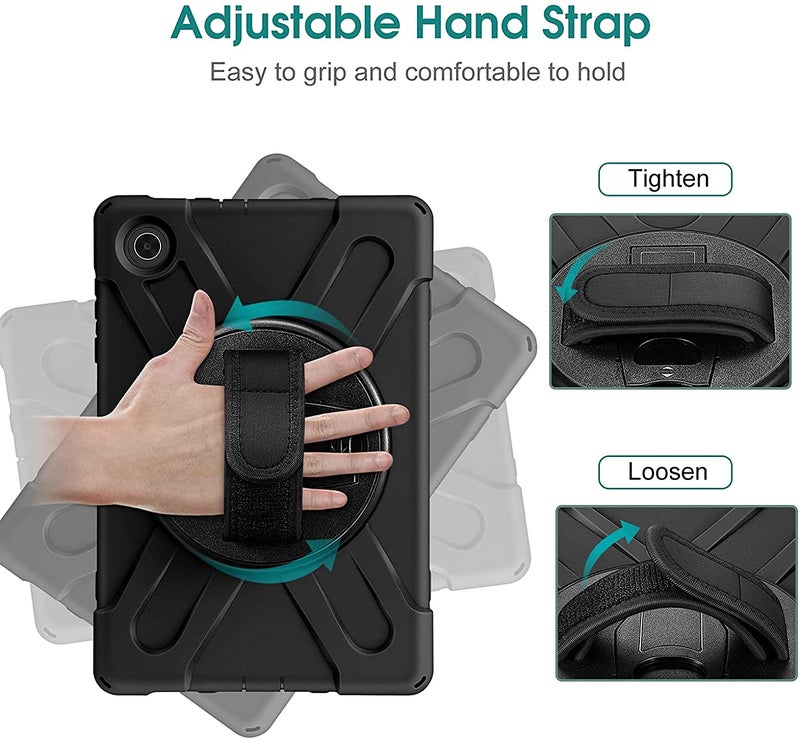 ProElite Rugged 3 Layer Armor case Cover for Lenovo Tab M10/K10 FHD Plus 10.3" X606V / TB-X606F / TB-X606X with Hand Grip and Rotating Kickstand with Shoulder Strap, Black - Image 4