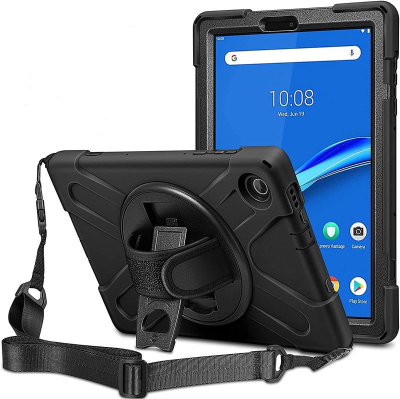 ProElite Rugged 3 Layer Armor case Cover for Lenovo Tab M10/K10 FHD Plus 10.3" X606V / TB-X606F / TB-X606X with Hand Grip and Rotating Kickstand with Shoulder Strap, Black - Image 1