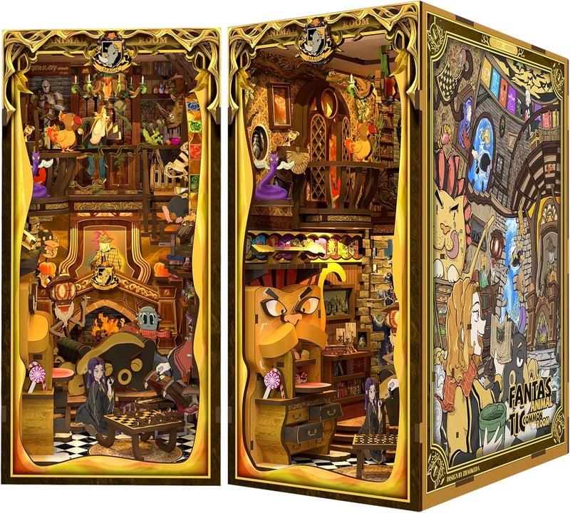 CUTEBEE Book Nook Kit - DIY Miniature House Magic Dollhouse Kit for Adults Teens, Fantastic Booknook Bookshelf Decor Beasts Alley Model Build with LED Light (Fantastic Animal Common Room) - Image 1