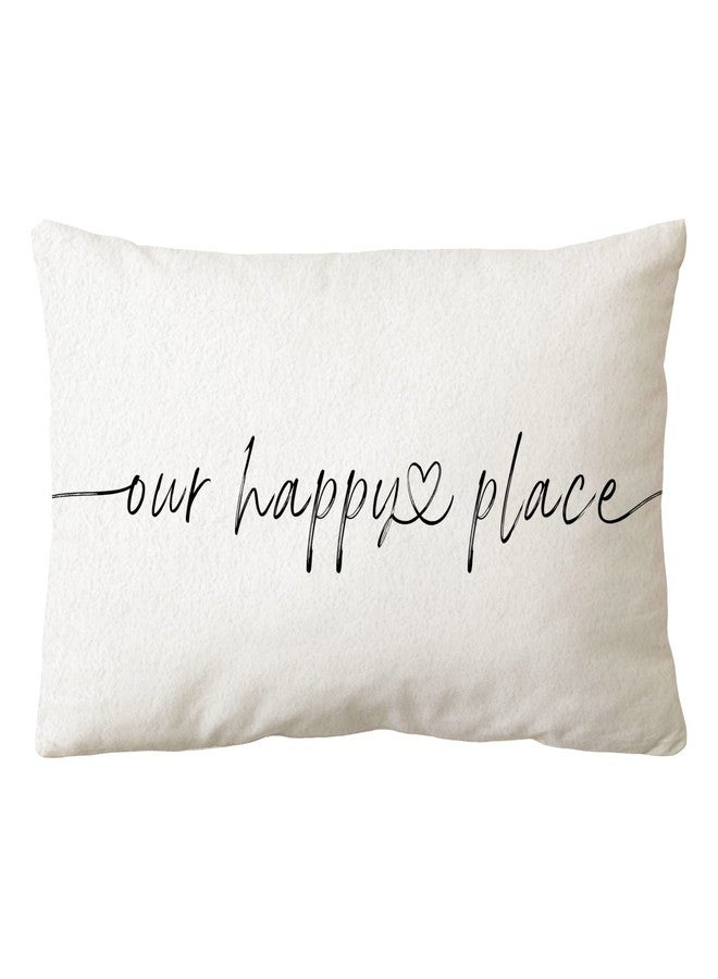 Sidhua Family Farmhouse Themed Pillowcase Decorations for Home, Our Happy Place Quote Farmhouse Rustic Throw Pillow Cover 12”x20”, Housewarming Gifts, Love Gifts - Image 1