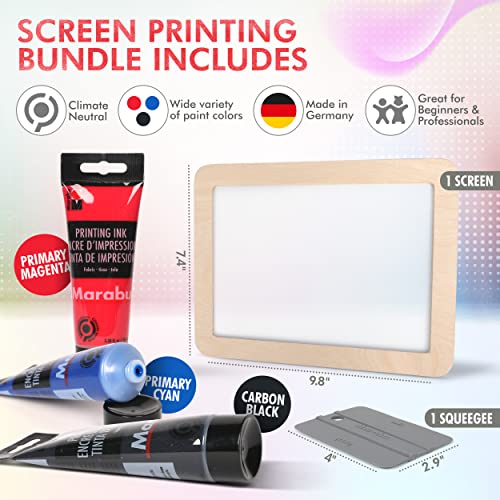 Marabu Screen Printing Kit Set - Screen Print Kit with Reusable Wooden Frame, 1 Screen Printing Squeegee, and 3 x 100ml Ink - Silk Screen Printing Kit for Beginners - Image 2