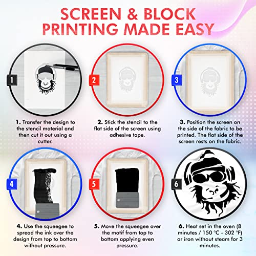 Marabu Screen Printing Kit Set - Screen Print Kit with Reusable Wooden Frame, 1 Screen Printing Squeegee, and 3 x 100ml Ink - Silk Screen Printing Kit for Beginners - Image 5