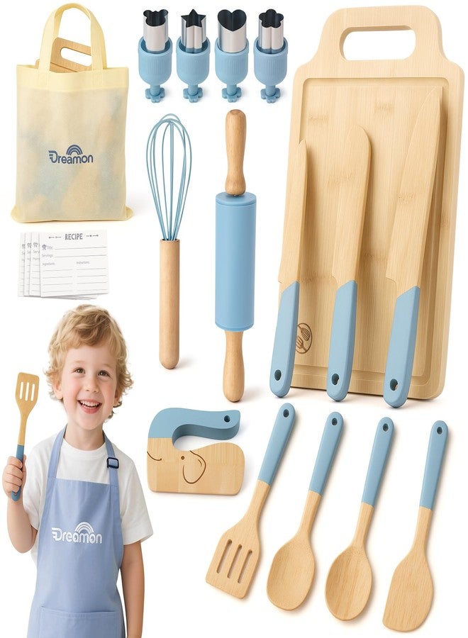 Dreamon 29 PCS Wooden Kids Cooking Set, Toddler Montessori Cooking & Baking Kitchen Tools for Real Cooking, 3 Knifes, Real Cutting Board, Apron, Kid Safe Kitchen Utensils for 3+ Year Old Boys Girls Gift - Image 1