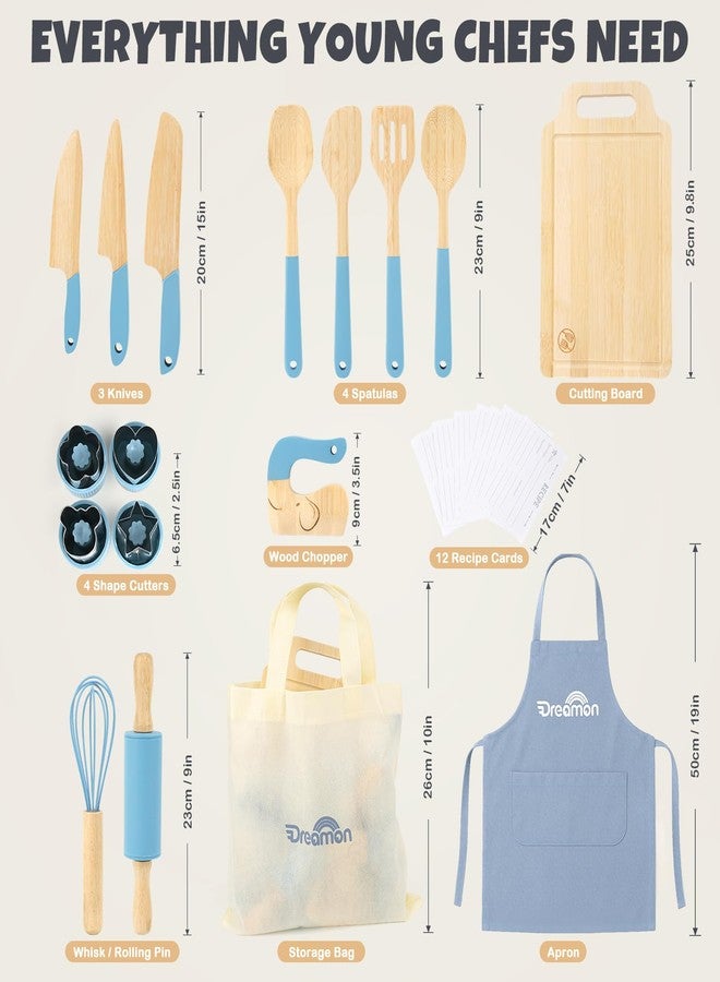 Dreamon 29 PCS Wooden Kids Cooking Set, Toddler Montessori Cooking & Baking Kitchen Tools for Real Cooking, 3 Knifes, Real Cutting Board, Apron, Kid Safe Kitchen Utensils for 3+ Year Old Boys Girls Gift - Image 5