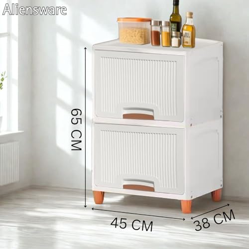 Aliensware 2Pcs X-Large Cabinet Storage Organizer 45 X 38 X 65 CM for Clothes/Cupboard/Plastic Almirah/Foldable Kid Wardrobe for Toys/Stackable Cabinet for Home,Bedroom,Bathroom,Kitchen-White - Image 3