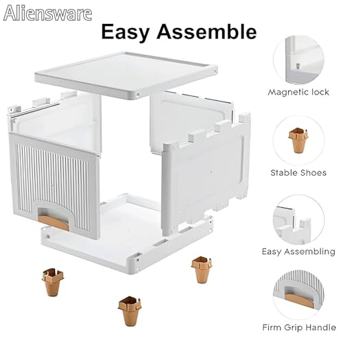 Aliensware 2Pcs X-Large Cabinet Storage Organizer 45 X 38 X 65 CM for Clothes/Cupboard/Plastic Almirah/Foldable Kid Wardrobe for Toys/Stackable Cabinet for Home,Bedroom,Bathroom,Kitchen-White - Image 4