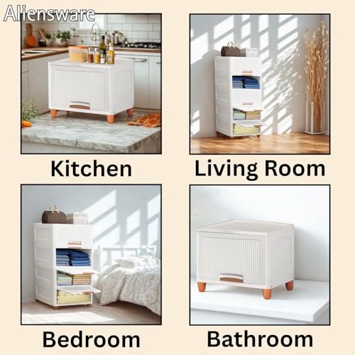 Aliensware 2Pcs X-Large Cabinet Storage Organizer 45 X 38 X 65 CM for Clothes/Cupboard/Plastic Almirah/Foldable Kid Wardrobe for Toys/Stackable Cabinet for Home,Bedroom,Bathroom,Kitchen-White - Image 5