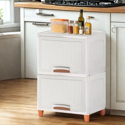 Aliensware 2Pcs X-Large Cabinet Storage Organizer 45 X 38 X 65 CM for Clothes/Cupboard/Plastic Almirah/Foldable Kid Wardrobe for Toys/Stackable Cabinet for Home,Bedroom,Bathroom,Kitchen-White - Image 1