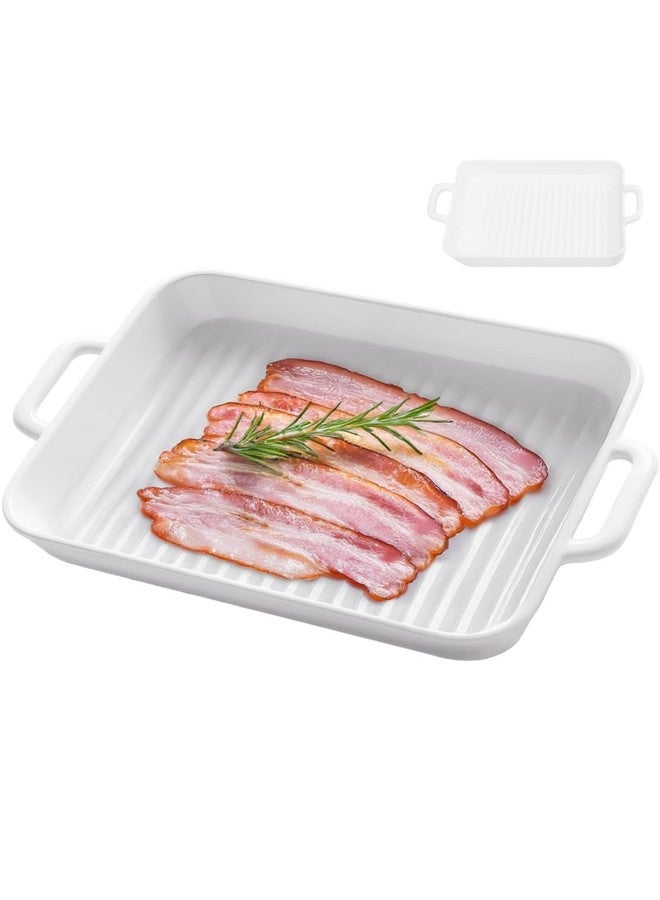 KAKO Microwave Bacon Cooker, Upgraded Large Microwave Bacon Tray - White Square Bacon Pan with Handle, Multi-Functional, 9.5"L x 5.9"W x 1.2"H Bacon Cooker for Microwave Oven - Image 1