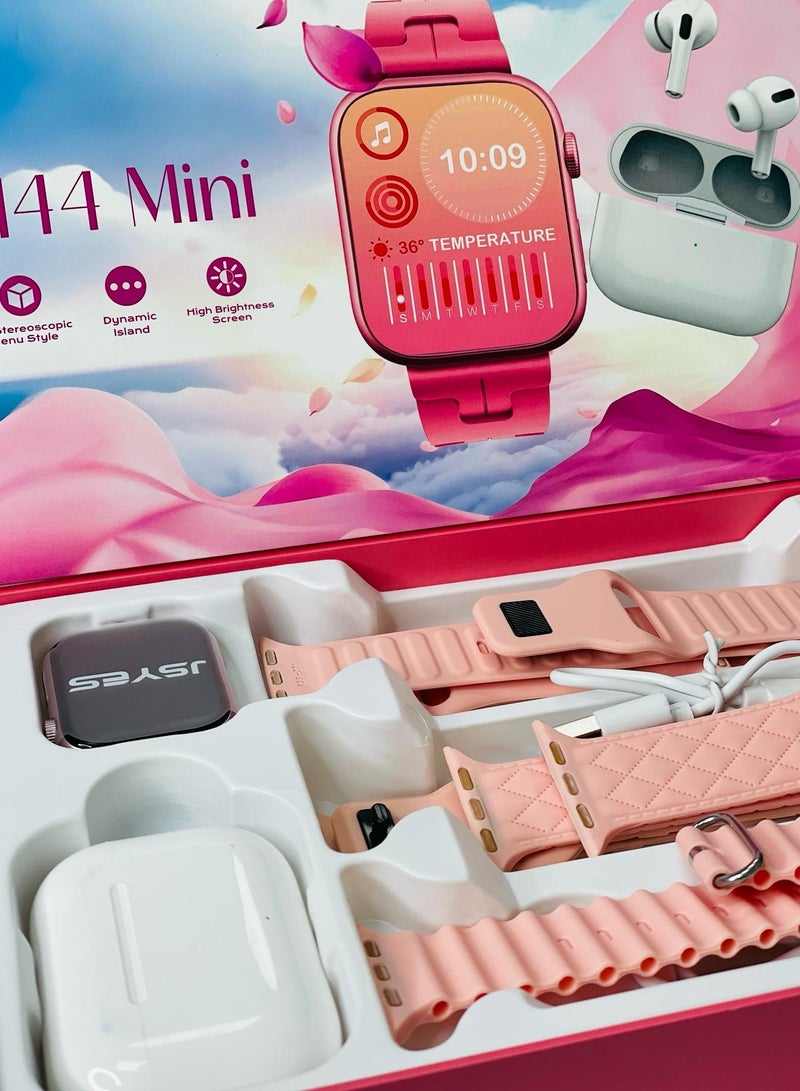 M44 Mini 5 Gift Collection watch with headphones Luxurios Full Touch Color Screen Bluetooth Calling Health and Sports Smartwatch Pink  - Image 1