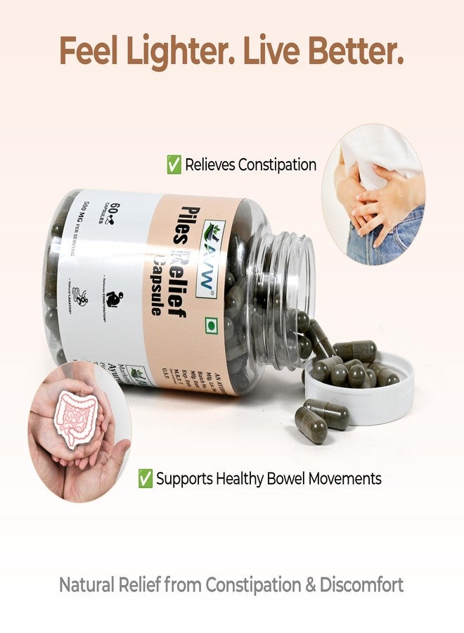 AVW Piles Relief Capsules 60 Herbal Capsules | 500mg Natural Ayurvedic Supplement for Hemorrhoids, Constipation Relief & Digestive Health Lab Tested Ayurvedic Medicine for Relief from Piles Pain, Burning & Itching | Supports Painless Bowel Movement & Colon Cleanse - Image 2